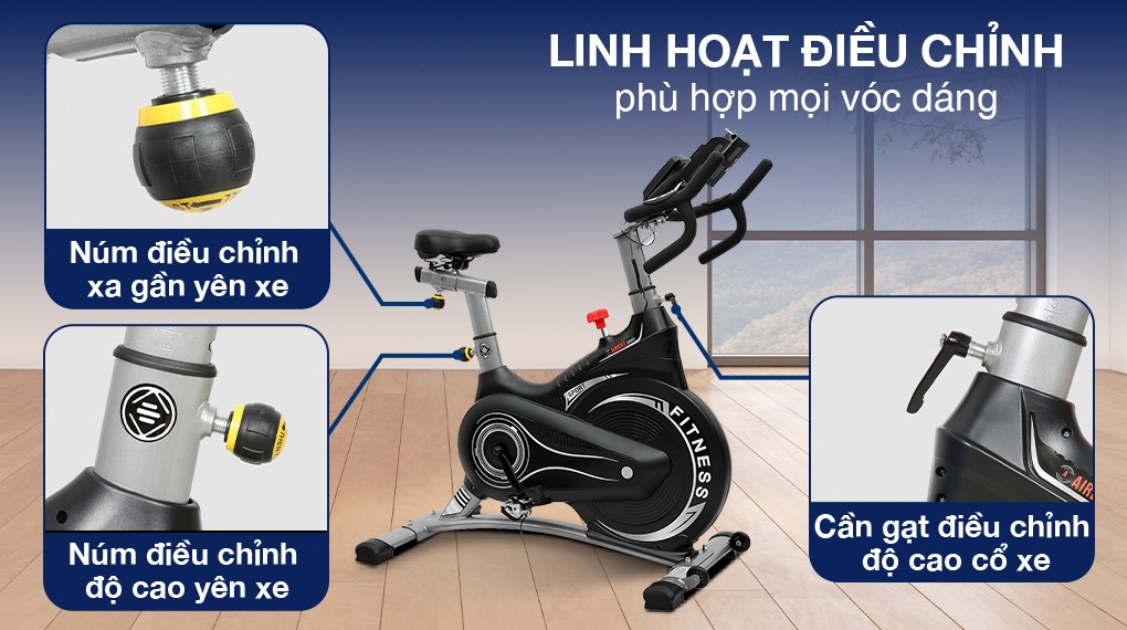 Điều chỉnh độ cao yên xe và cổ xe trên xe đạp tập Airbike Sport MK-332